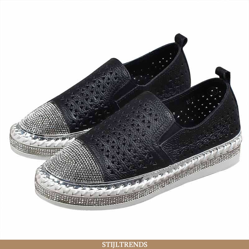 Mocassins Dames Mocassin Leren Kanten Zwart