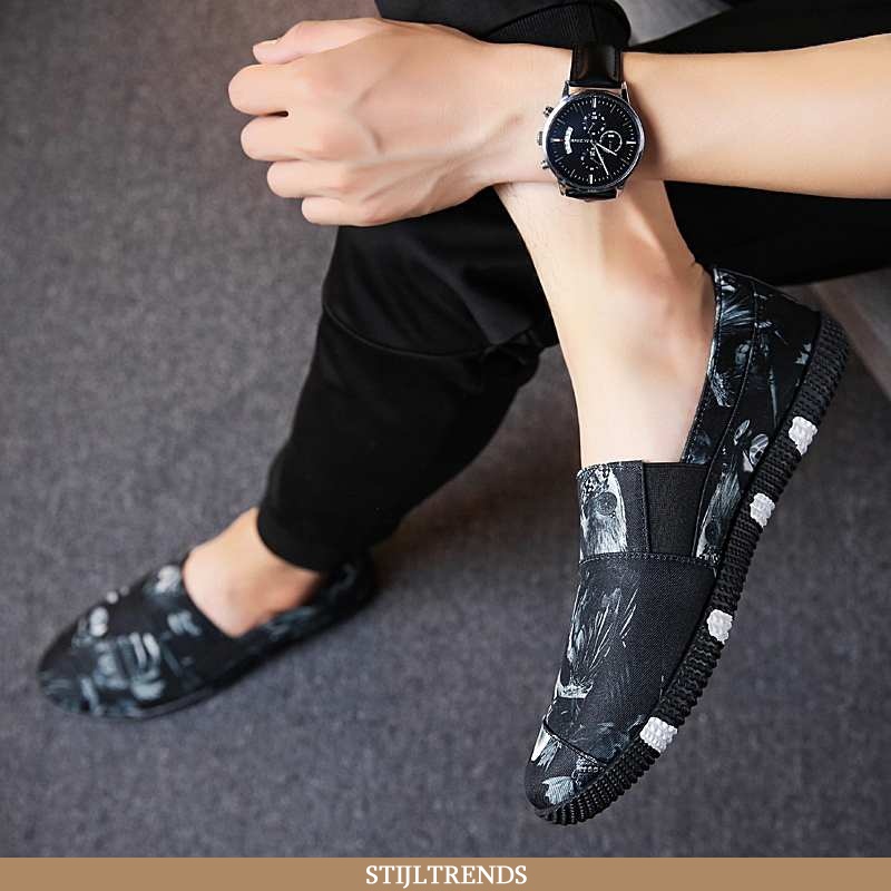 Mocassins Heren Bootschoenen Canvas Zomer Zwart