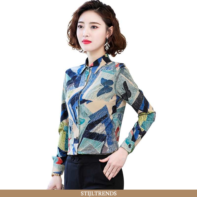 Overhemden Dames Blouse Overhemd Chiffon Lange Mouwen Leggings