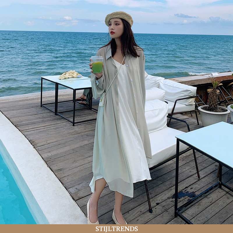 Overhemden Dames Blouse Overhemd Chiffon Lange Nieuw