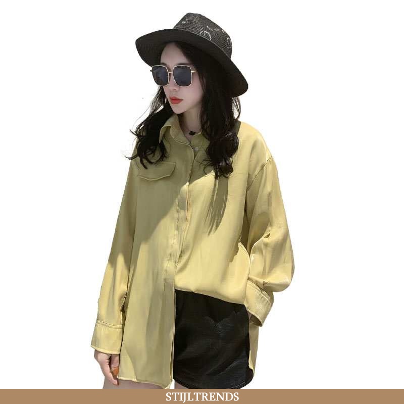 Overhemden Dames Blouse Overhemd Lange Geel
