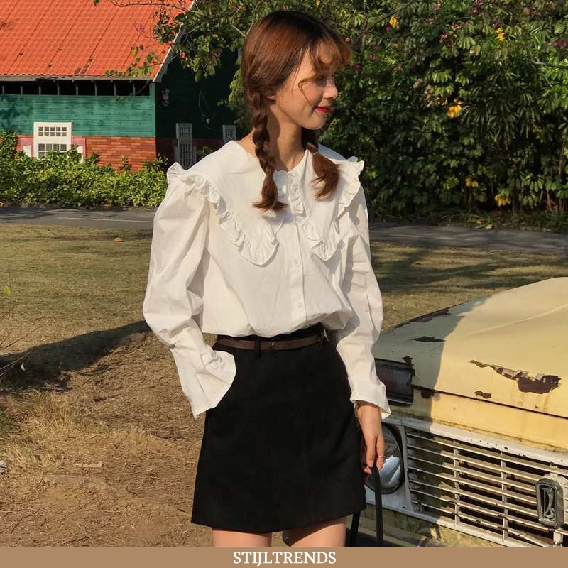 Overhemden Dames Blouse Overhemd Lange Mouwen Plooien