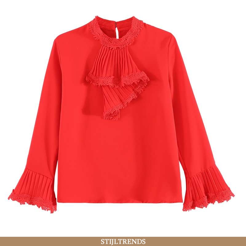 Overhemden Dames Blouse Overhemd Lange Mouwen Rood