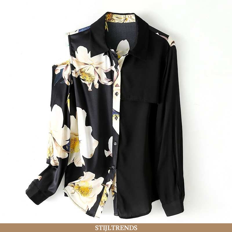 Overhemden Dames Blouse Overhemd Zijden Skinny Zwart