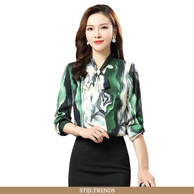 Overhemden Dames Blouse Overhemd Zijden Slim Fit Groen