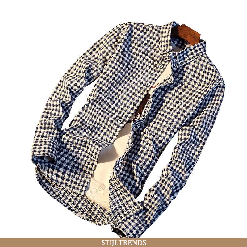 Overhemden Heren Blouse Overhemd Geruit Donkerblauw