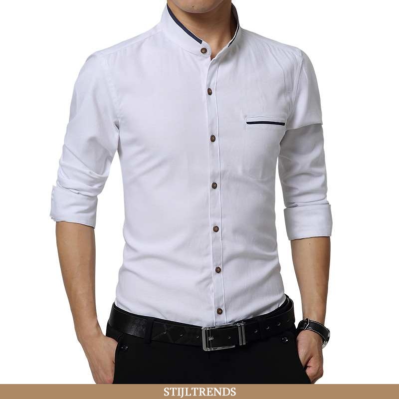 Overhemden Heren Overhemd Suede Slim Fit Zuiver Wit