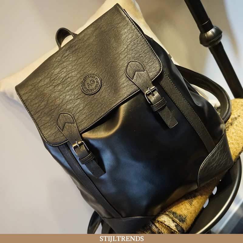Rugzak Heren Schooltas Leren Trendy Zwart