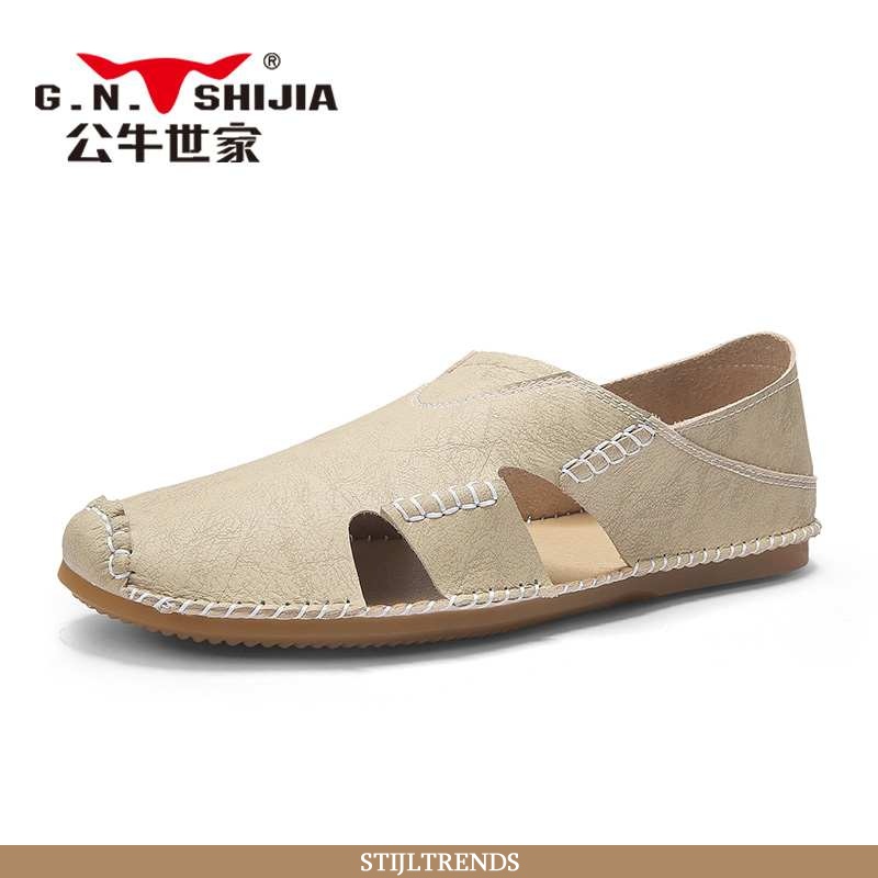 Sandalen Heren Tas Leren Zomer Khaki