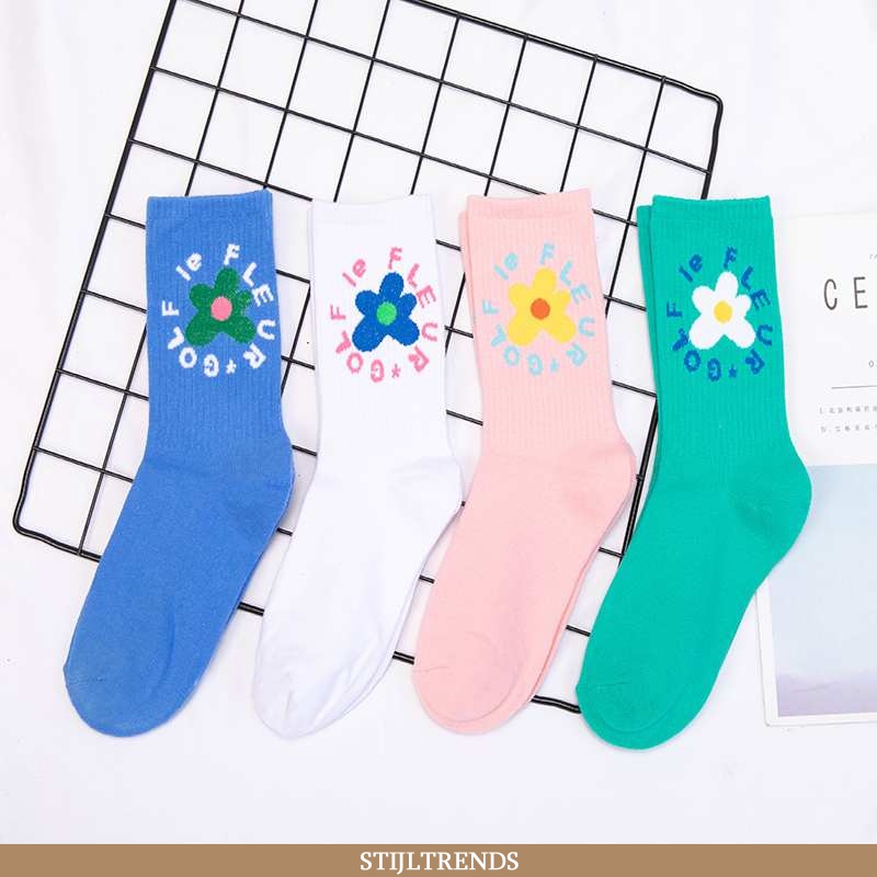 Sokken Dames Trendy Bloemen Groen