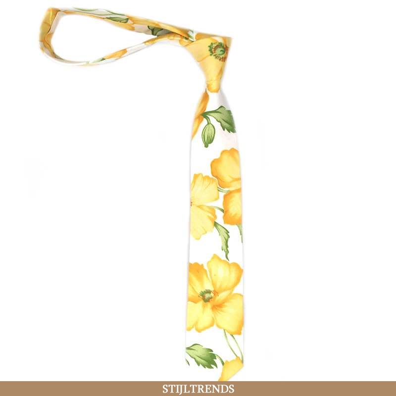 Stropdas Dames Blouse Overhemd Bloemen Geel