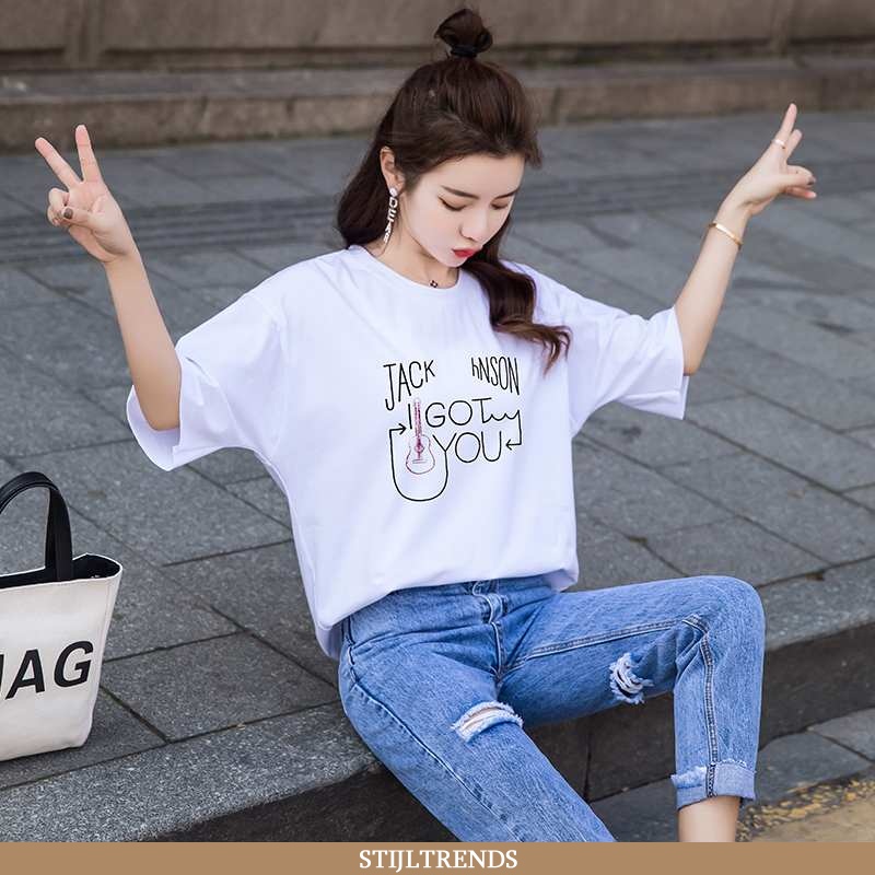 Goedkope t shirts dames panterprint korte mouw trendy kopen stijltrends