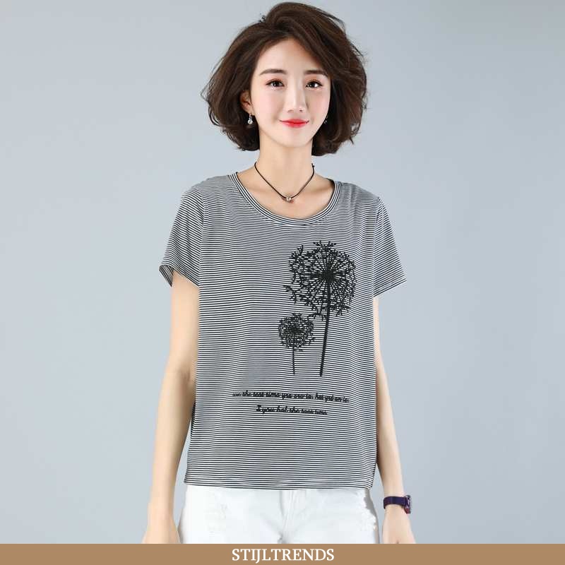 T-shirts Dames Gestreepte Gemiddelde Grijs