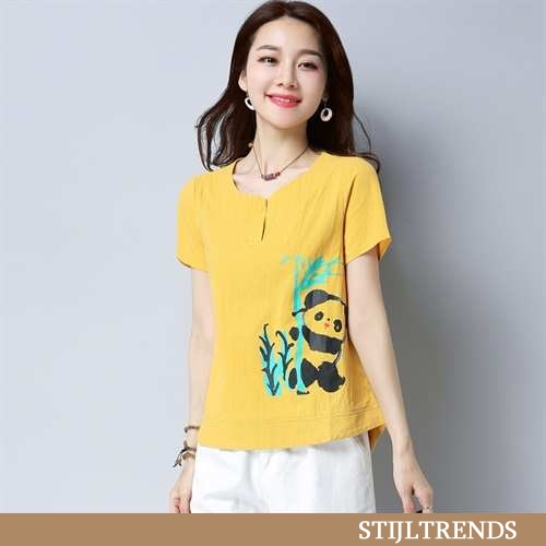 T-shirts Dames Katoenen Korte Mouw Patroon
