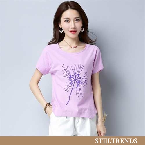 T-shirts Dames Katoenen Zomer Asymmetrisch