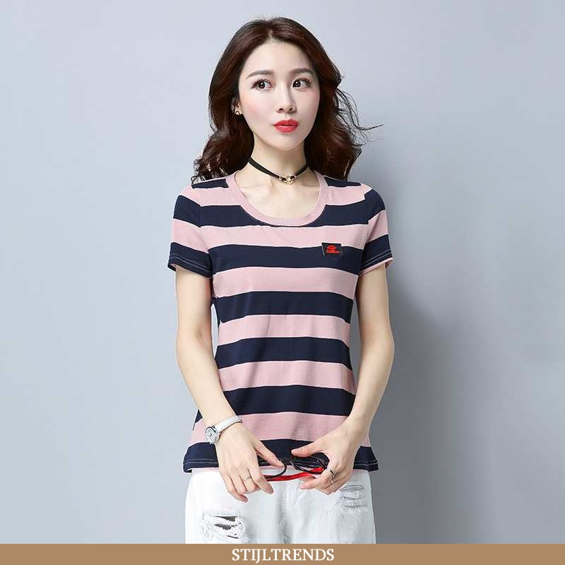 T-shirts Dames Korte Mouw Patroon Roze