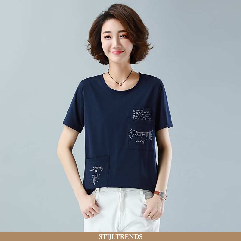 T-shirts Dames Korte Mouw Ronde Hals Donkerblauwe