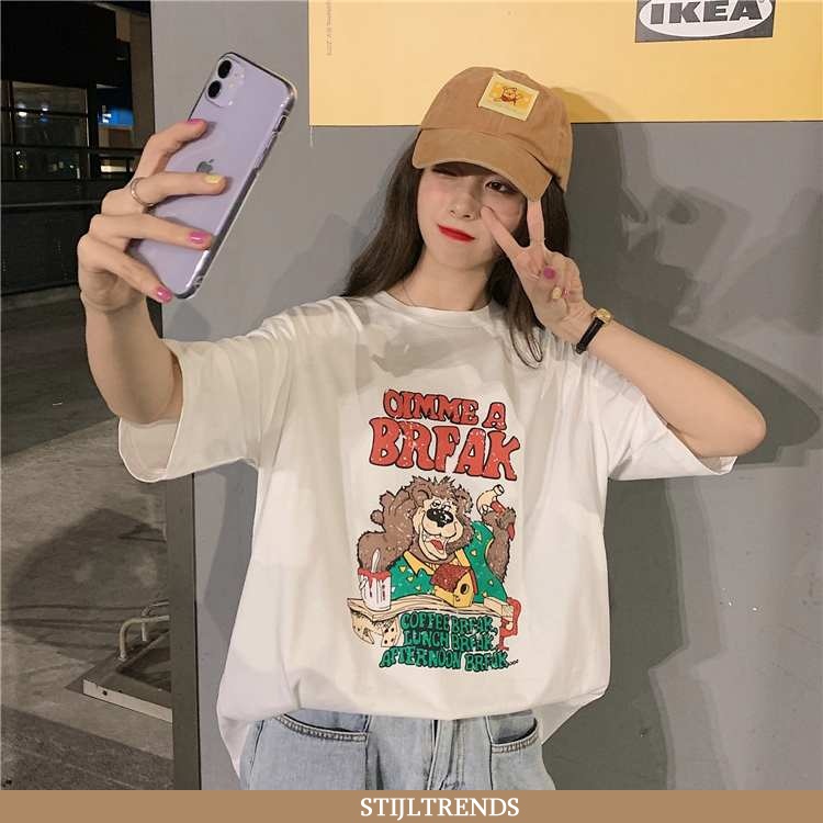 T-shirts Dames Print Ronde Hals Witte