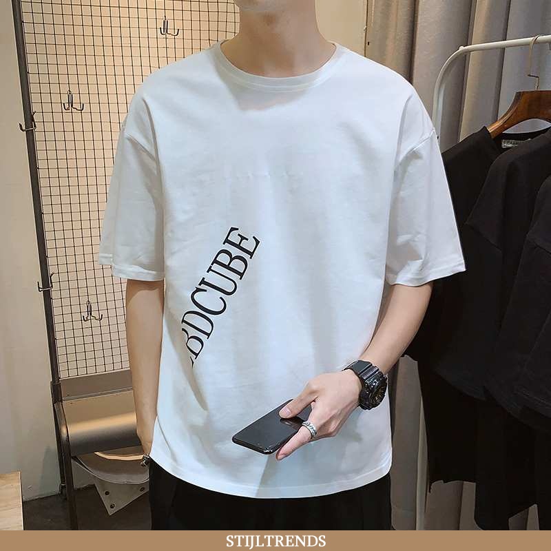 T-shirts Heren Gebreide Korte Mouw Effen Kleur