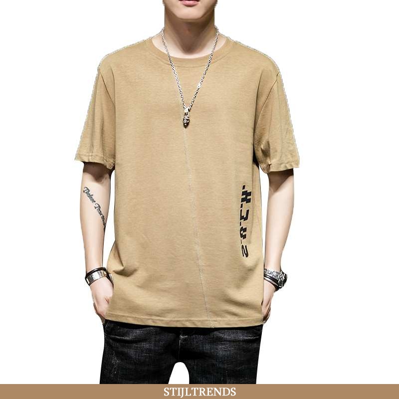 T-shirts Heren Katoenen Korte Mouw Khaki