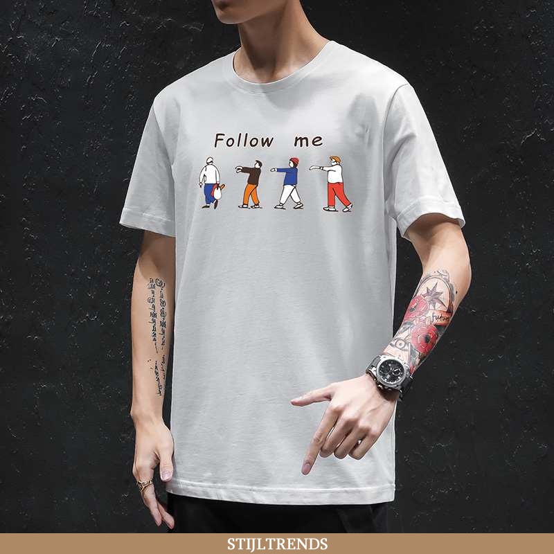 T-shirts Heren Korte Mouw Patroon Witte