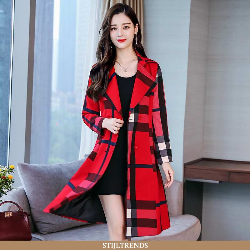 Trenchcoat Dames Geruit Mooi Rood