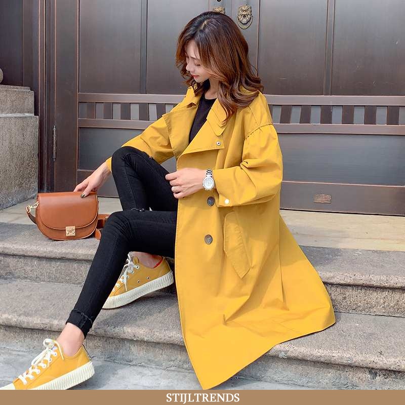 Trenchcoat Dames Herfst Eenvoudige Geel