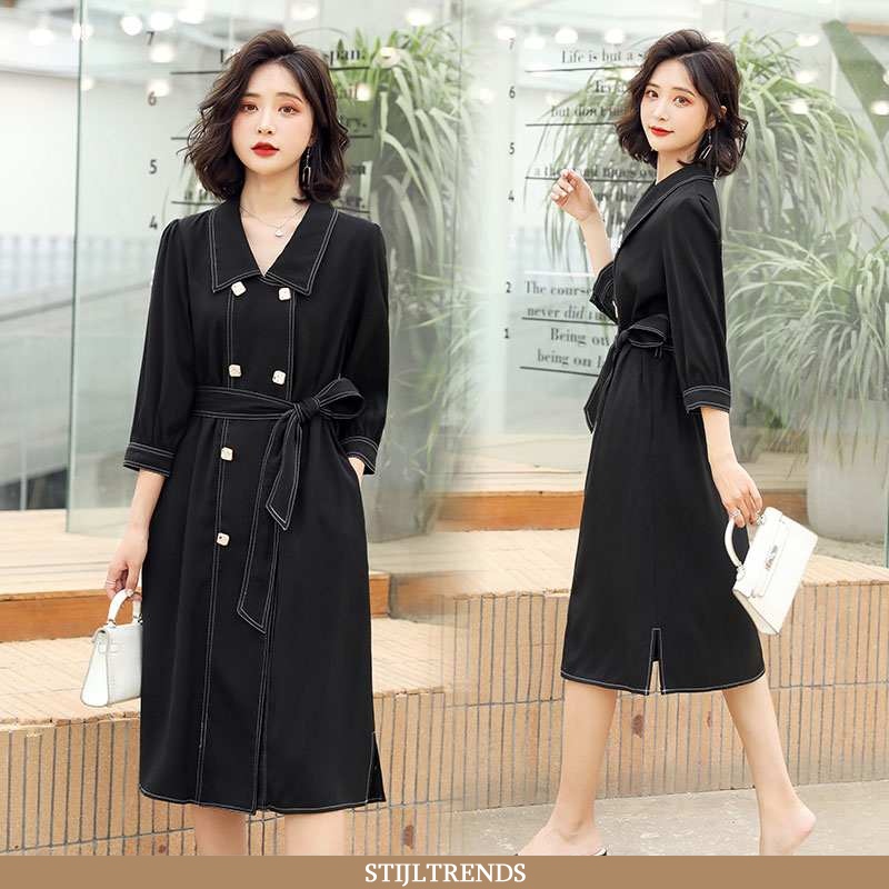 Trenchcoat Dames Hippe Gemiddelde Zwarte