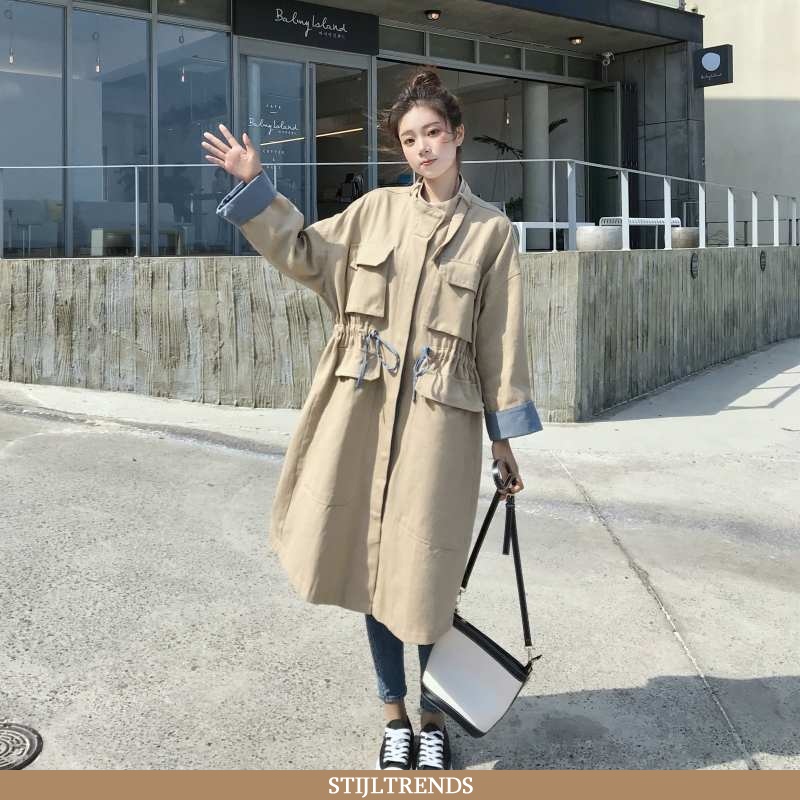 Trenchcoat Dames Jas Cargo Khaki