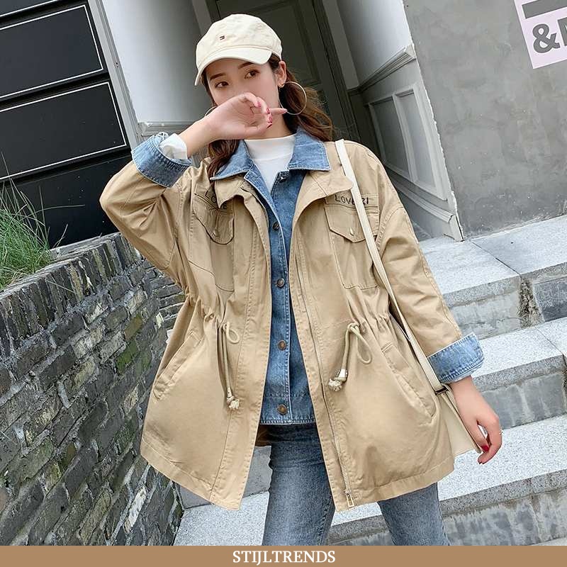 Trenchcoat Dames Jas Denim Lange Gemiddelde