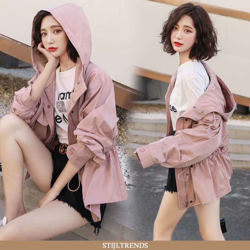 Trenchcoat Dames Jas Met Capuchon Roze