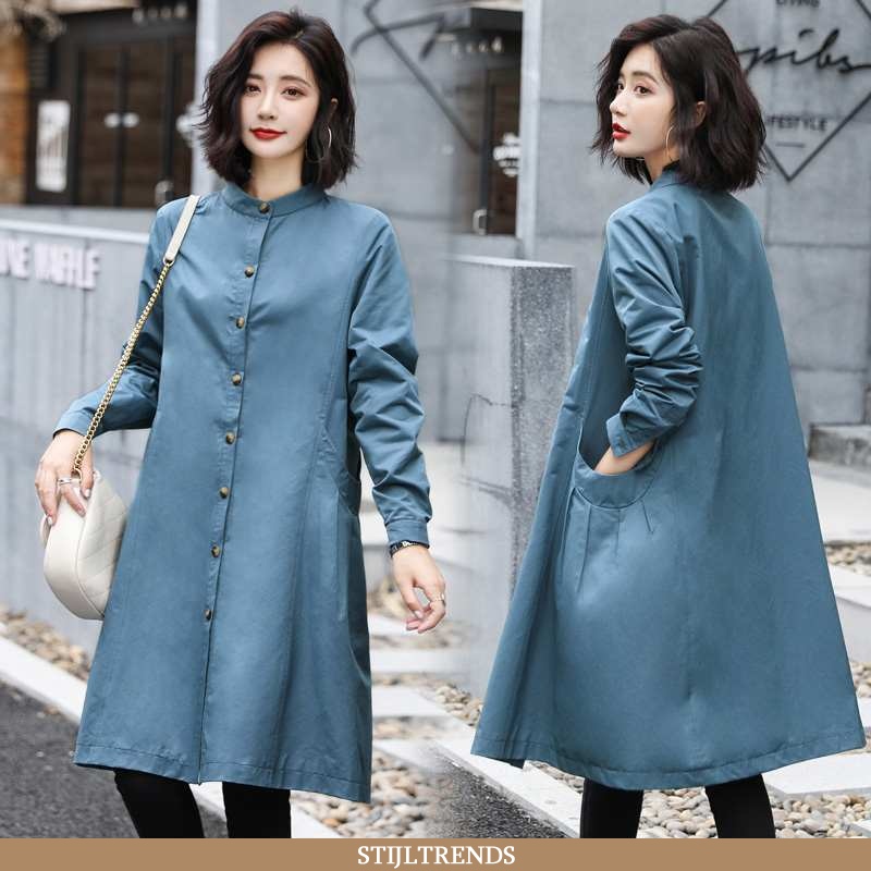 Trenchcoat Dames Jas Slim Fit Blauw