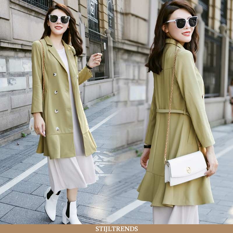Trenchcoat Dames Jas Slim Fit Revers