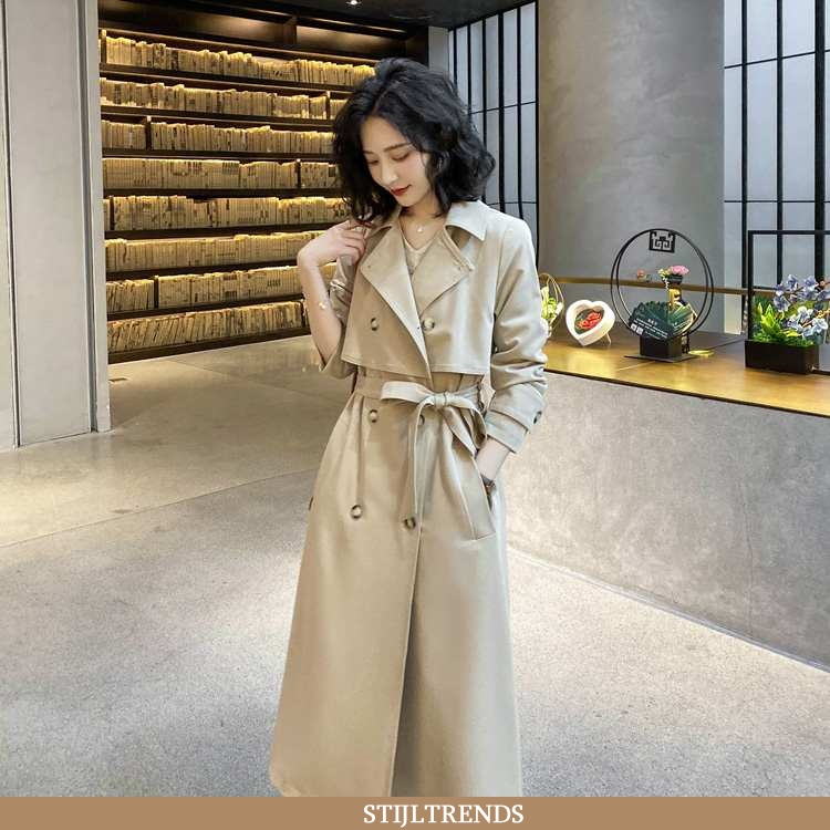 Trenchcoat Dames Jas Veter Dubbele Knop