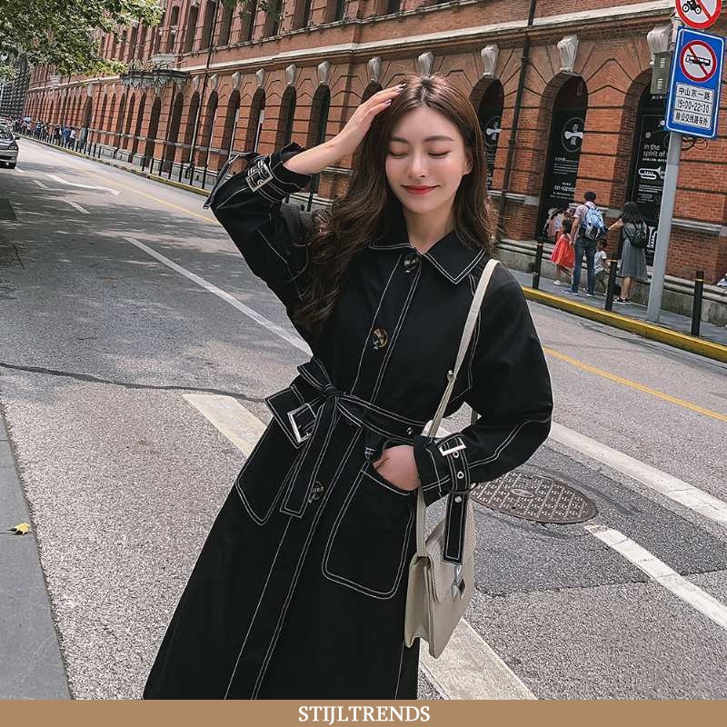 Trenchcoat Dames Lange Gemiddelde Zwarte