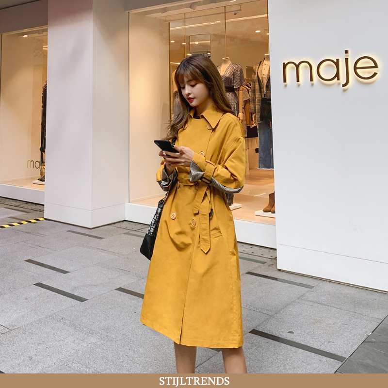 Trenchcoat Dames Lente Verbinding Geel