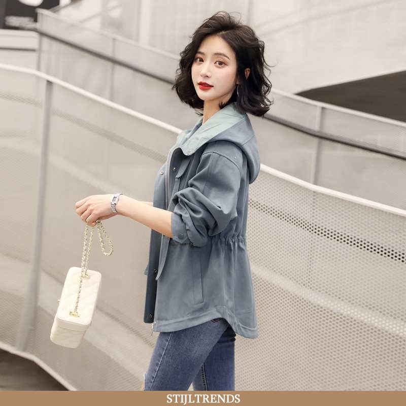 Trenchcoat Dames Met Capuchon Alle Wedstrijden Blauwe