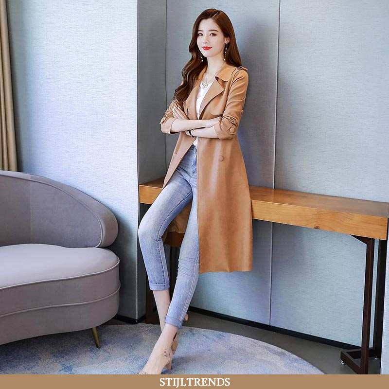 Trenchcoat Dames Slim Fit Revers Khaki