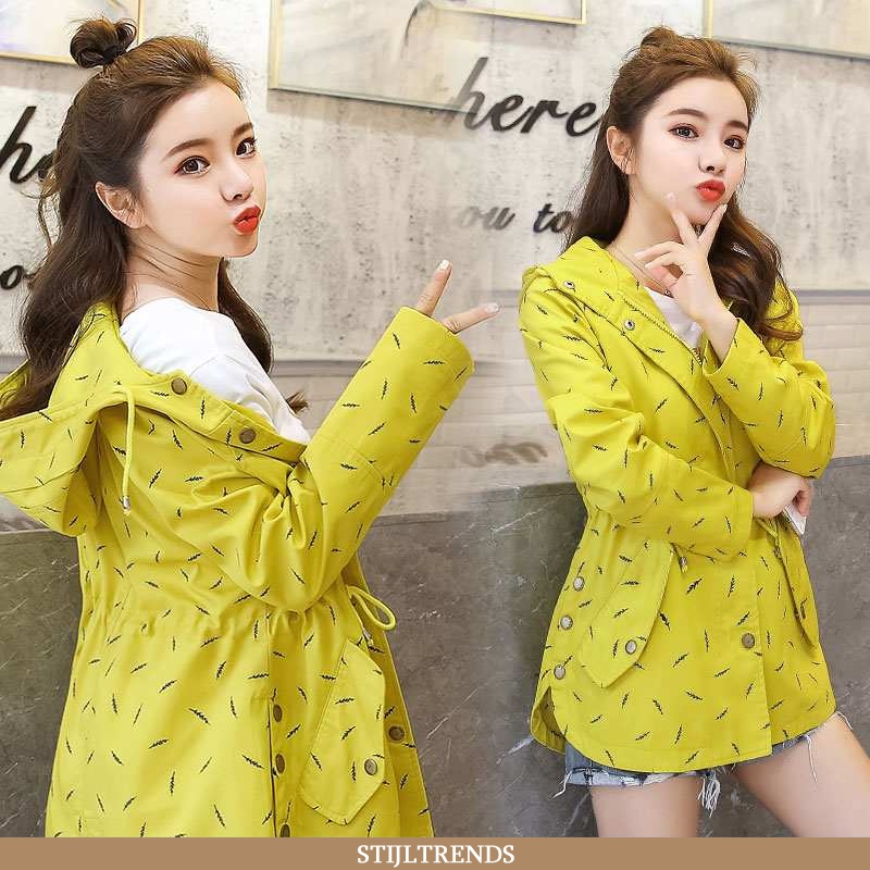 Trenchcoat Dames Trendy Eenvoudige Geel