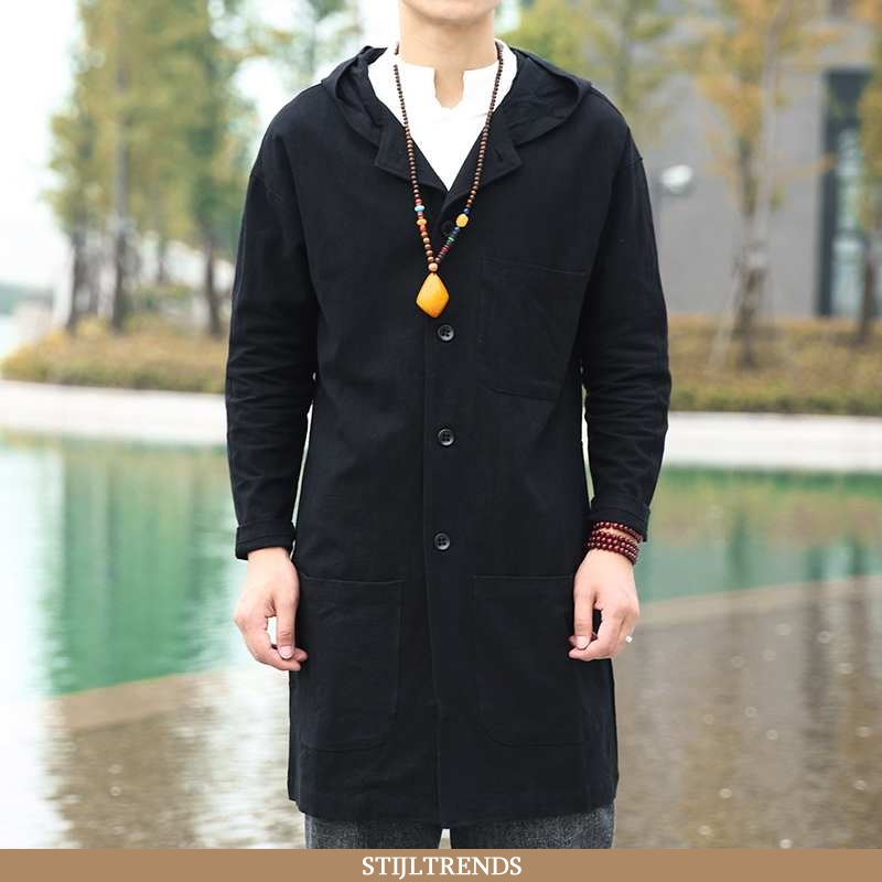 Trenchcoat Heren Casual Effen Kleur Zwarte