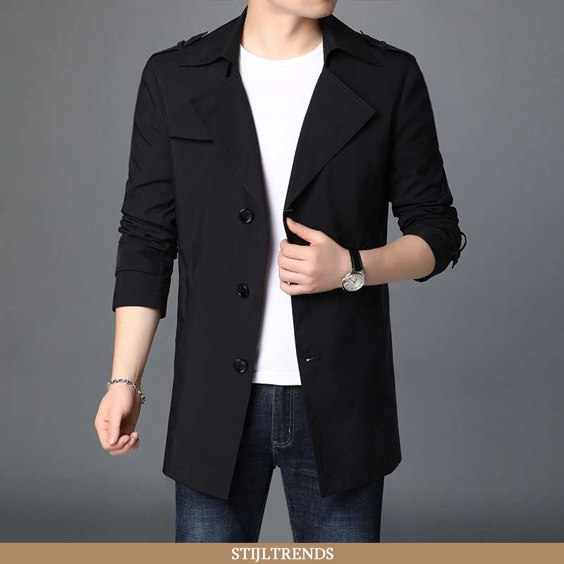 Trenchcoat Heren Jas Lange Zwart