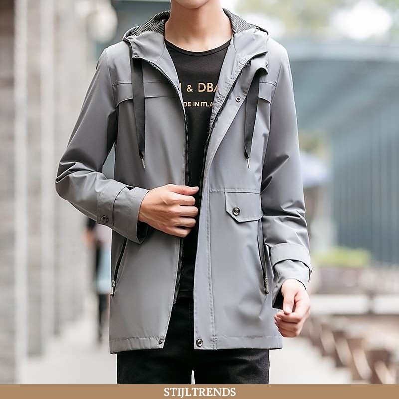 Trenchcoat Heren Lente Gemiddelde Grijs