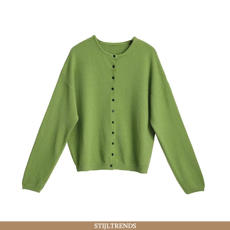Trui Dames Cardigan Gebreide Slim Fit Groen