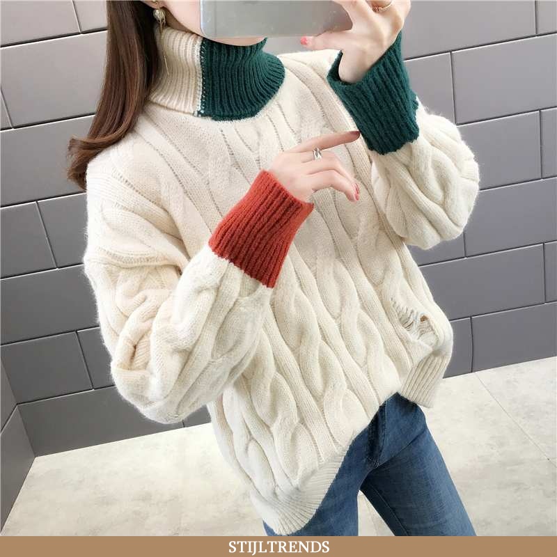 Trui Dames Trendy Hoge Kraag Beige