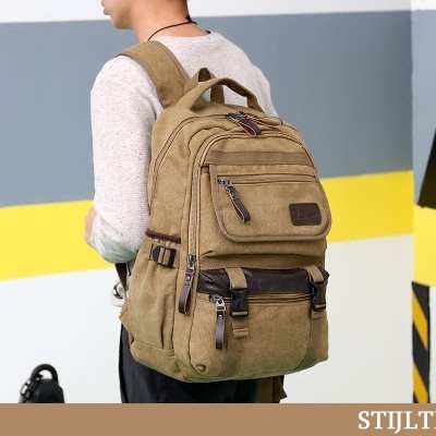Wandelrugzak Heren Tas Canvas Casual Khaki