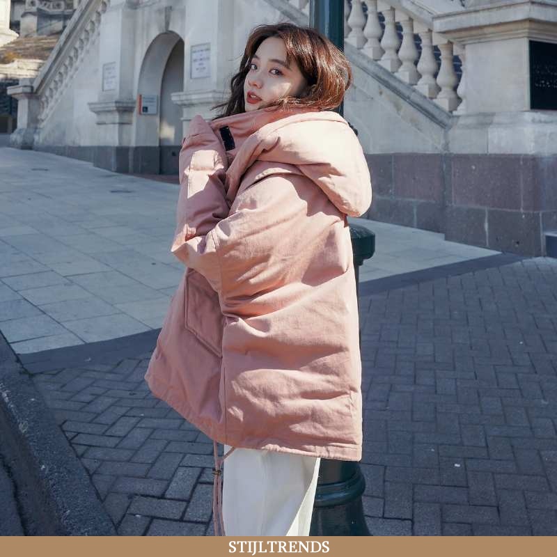 Winterjas Dames Katoenen Jas Dons Kort Roze