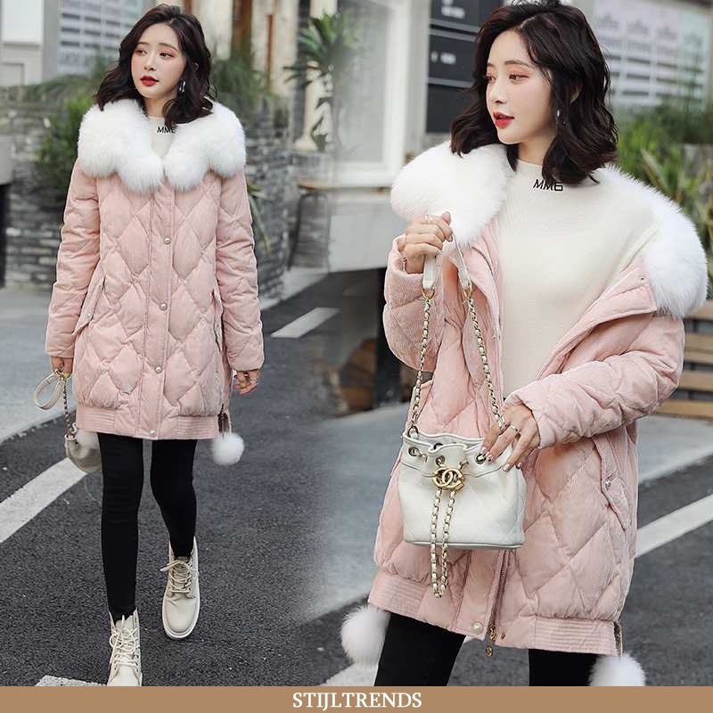 Winterjas Dames Katoenen Jas Lange Mouwen Roze