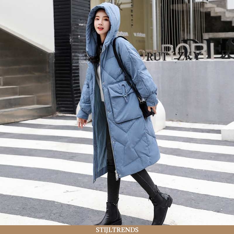 Winterjas Dames Katoenen Jas Met Capuchon Blauw