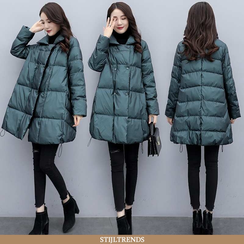 Winterjas Dames Slim Fit Eenvoudig Donkerblauwe