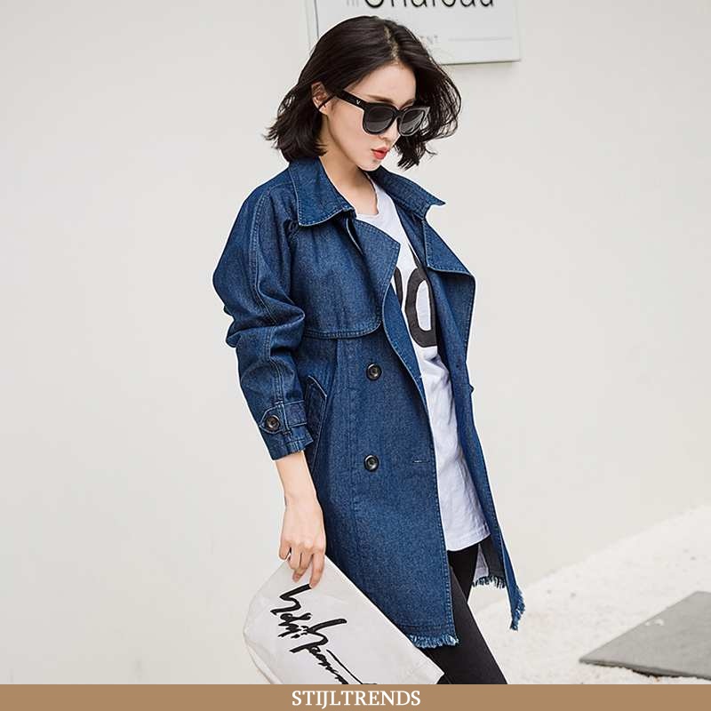Wollen Jas Dames Jas Denim Lange Mouwen Nieuw